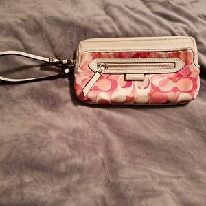 Coach Pink & White Logo Wristlet Wallet